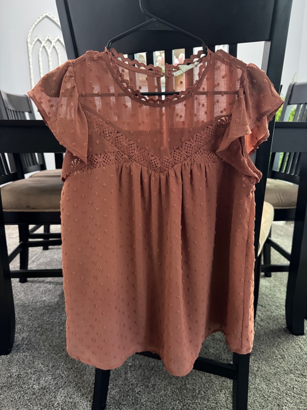 mine Rust Swiss Dot Flutter Sleeve Blouse